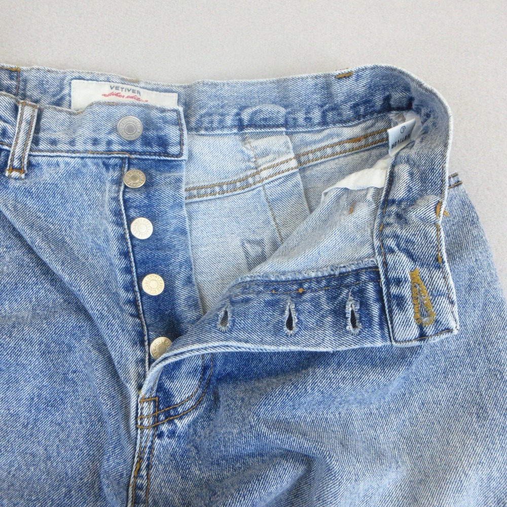 Vetiver Co Wide Leg Jeans Women Large Light Wash Pleated Button Fly Distressed - Picture 4 of 13